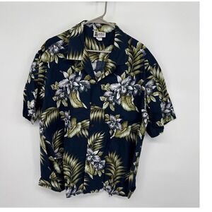 VTG ALOHA REPUBLIC‎ Blue Floral Button Up Short Sleeve Hawaiian Shirt Size XXL